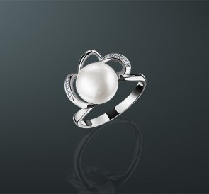 Серебряное кольцо с жемчугом к-211282: белый пресноводный жемчуг, серебро 925°