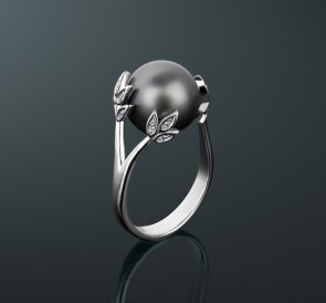 Кольцо с жемчугом бриллианты кп-65бч: чёрный морской жемчуг, золото 585°