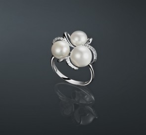 Серебряное кольцо с жемчугом к-130837: белый пресноводный жемчуг, серебро 925°