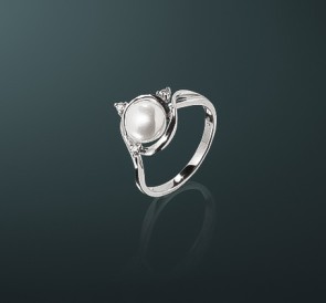 Серебряное кольцо с жемчугом к-630559: белый пресноводный жемчуг, серебро 925°