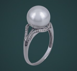 Кольцо с жемчугом бриллианты к-110663бб: белый морской жемчуг, золото 585°
