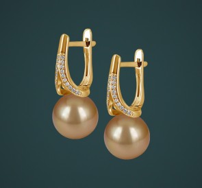 Серьги с жемчугом бриллианты с-210663жз: золотистый морской жемчуг, золото 585°
