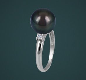 Кольцо с жемчугом бриллианты к-110654бч: чёрный морской жемчуг, золото 585°