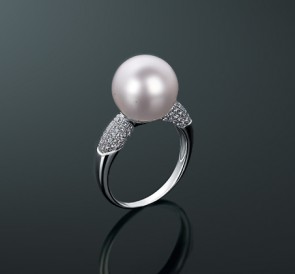 Кольцо с жемчугом бриллианты кп-22бб: белый морской жемчуг, золото 585°